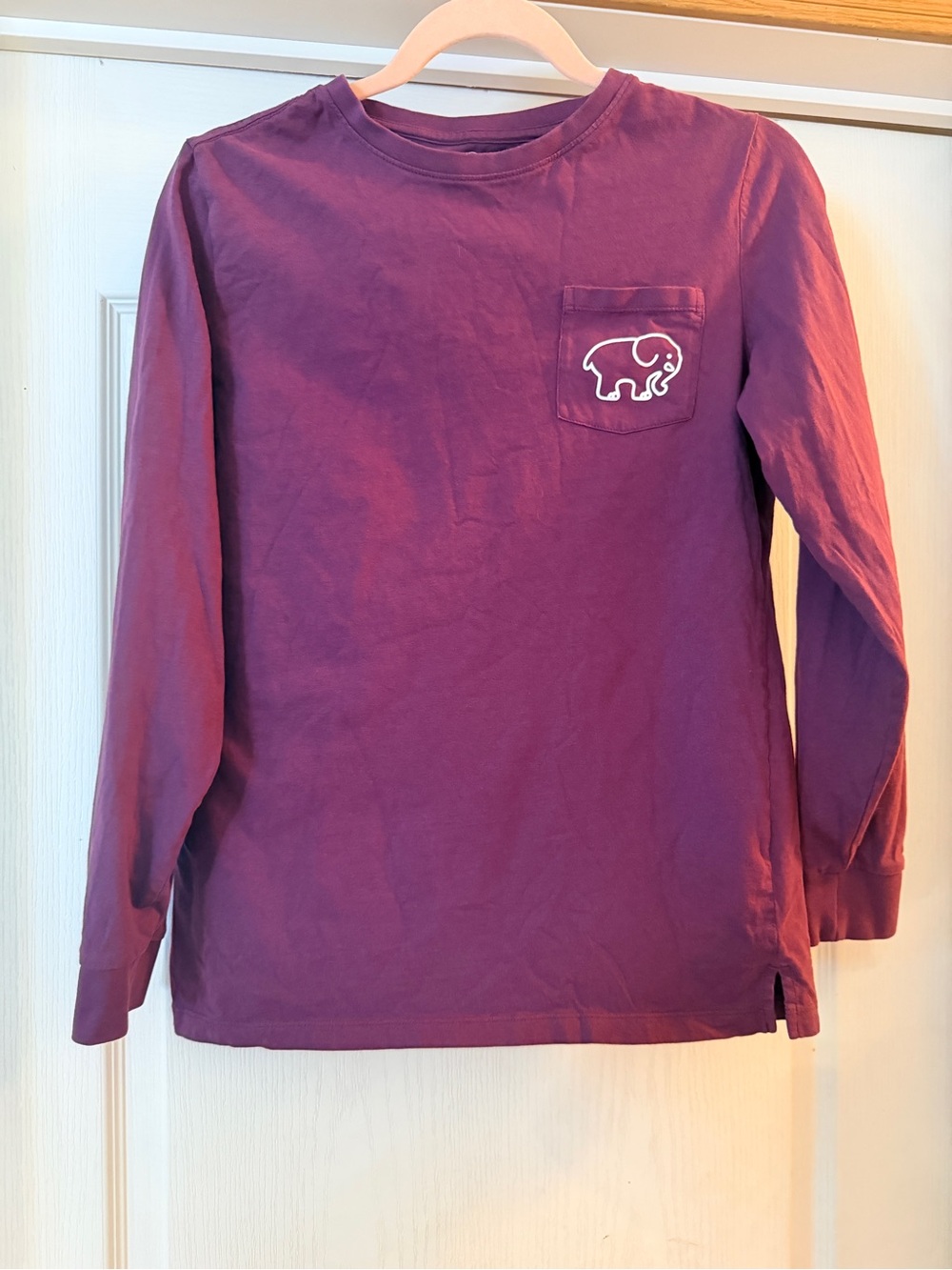 Ivory Ella Women Long Sleeve Pocket Tee with Elephant Outline - Purple